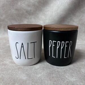 Rae Dunn SALT & PEPPER Cellar with wood lid - Ceramic